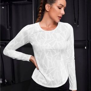 White Geometric Long Sleeve Top, new